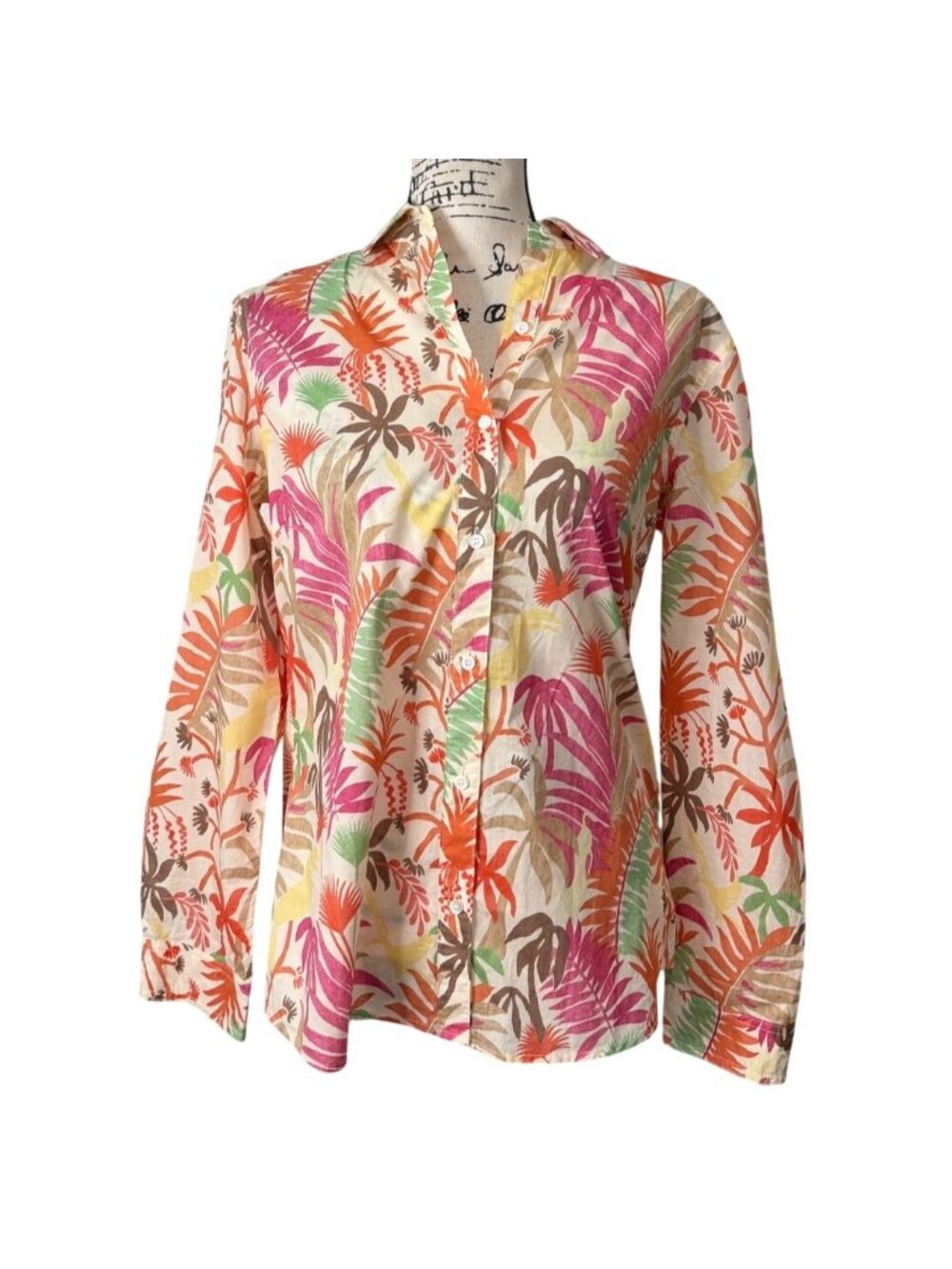 J. McLaughlin Women Size M Button-Up Shirt Tropical Cotton Top Jungle